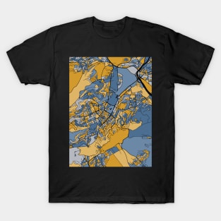 Stuttgart Map Pattern in Blue & Gold T-Shirt